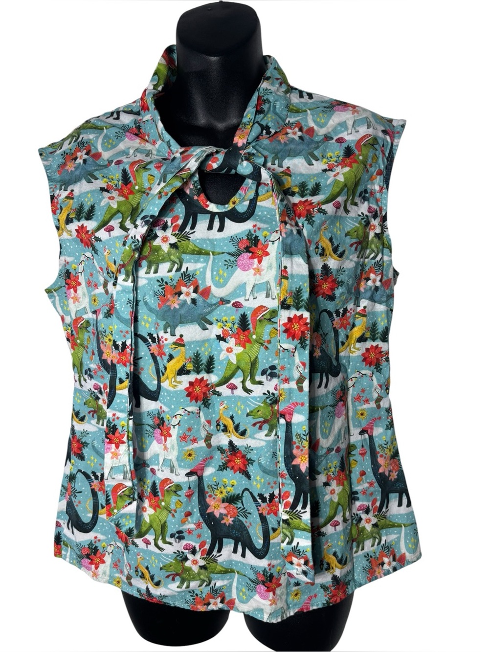 Retrolicious women’s large novelty dinosaur Christmas holiday keyhole top